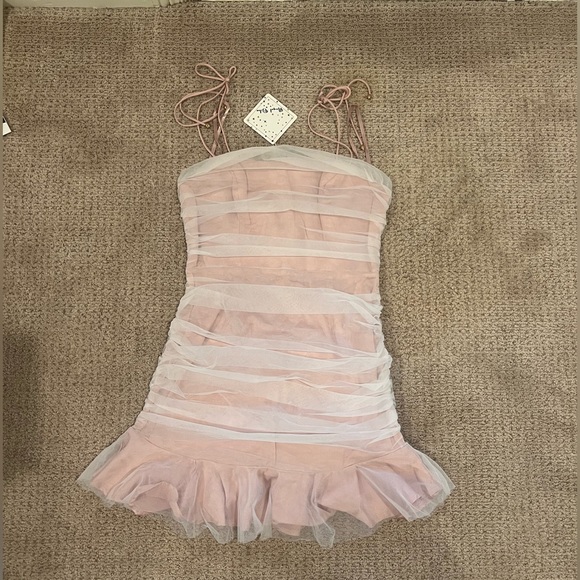 Selfie Leslie true romance ruffle mini dress - blush US size L - Picture 3 of 5